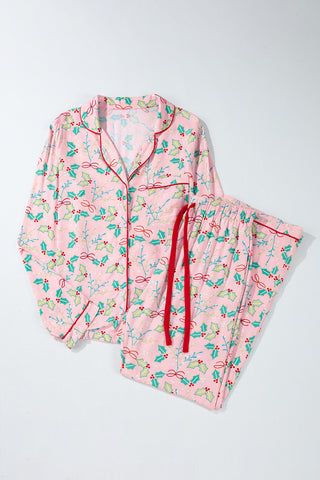 Pink Floral Christmas Pajamas Set