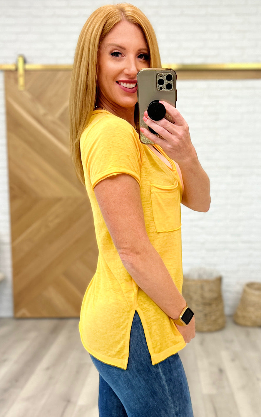 Weekend Vibes Yellow Gold Burnout Tee