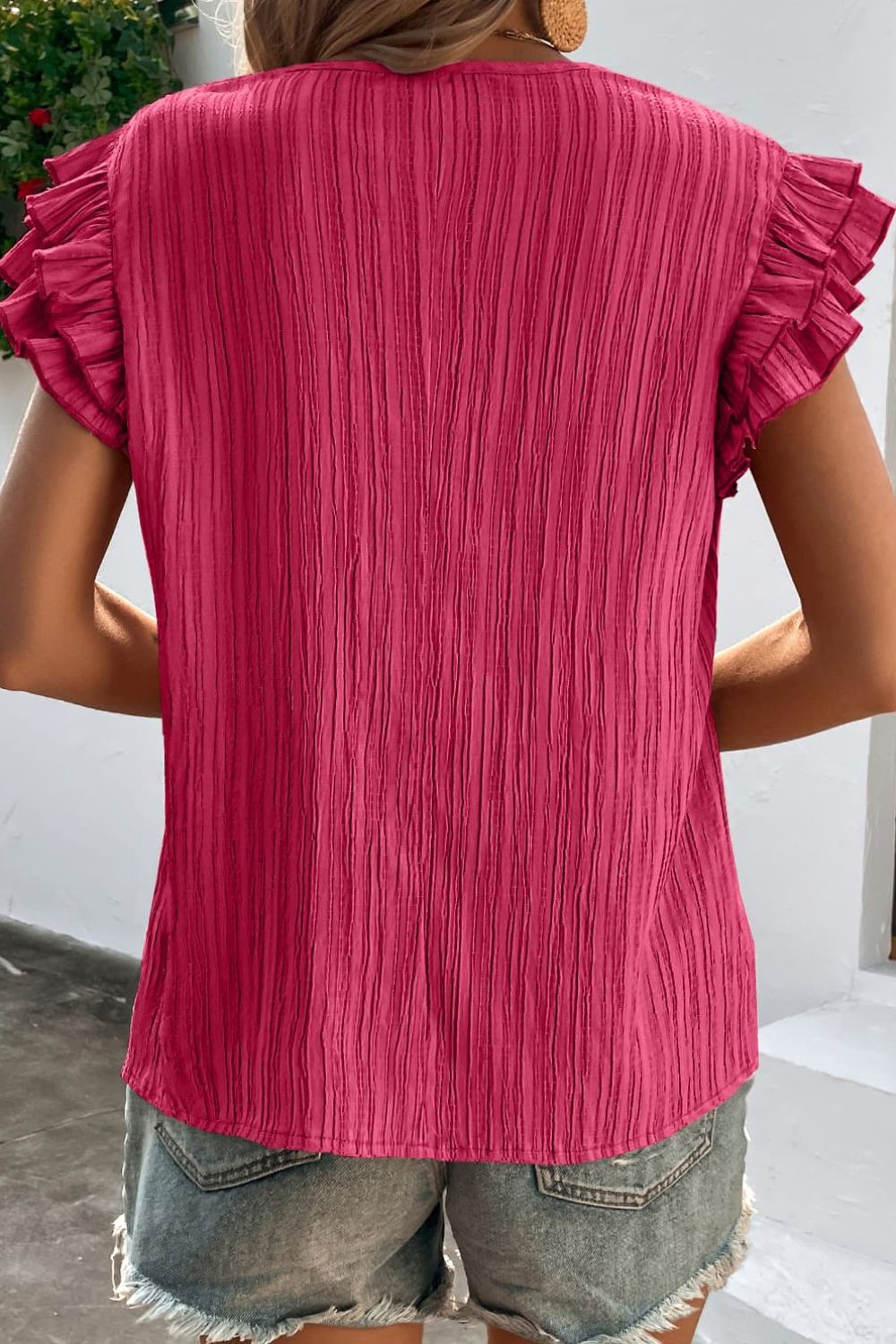 Black Butterfly Sleeve Tie Neck Top, LARGE
