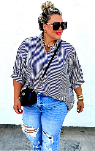 Confident Energy Navy Blue Striped Top