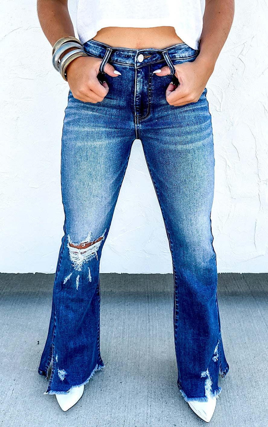 PREORDER Split Hem Tummy Control Flare Jeans by Blakeley, SIZES 1-5X, SHORT & TALL