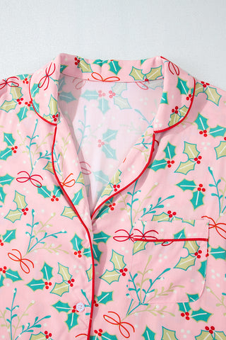 Pink Floral Christmas Pajamas Set