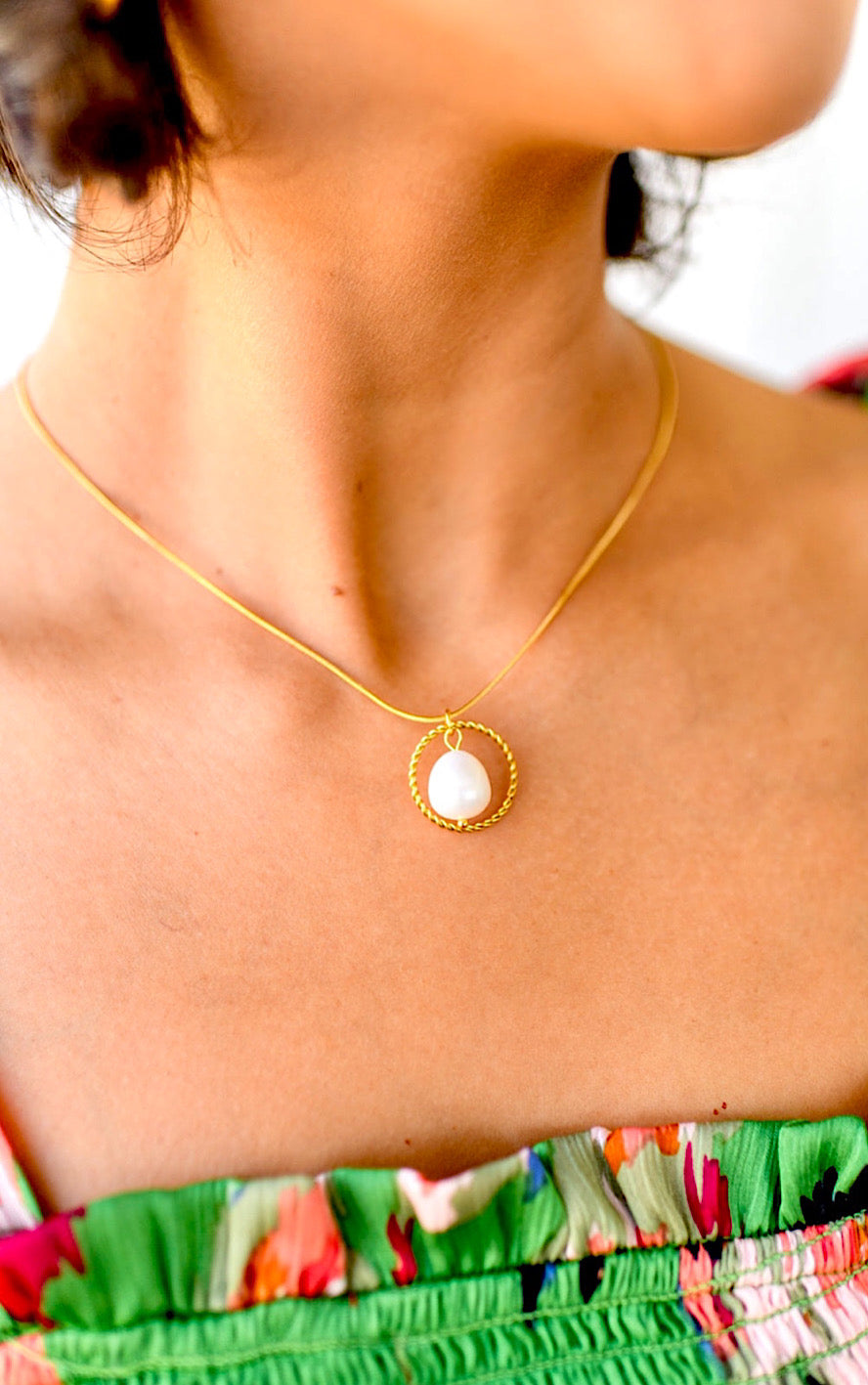 Around The World Waterproof Pearl & Gold Necklace
