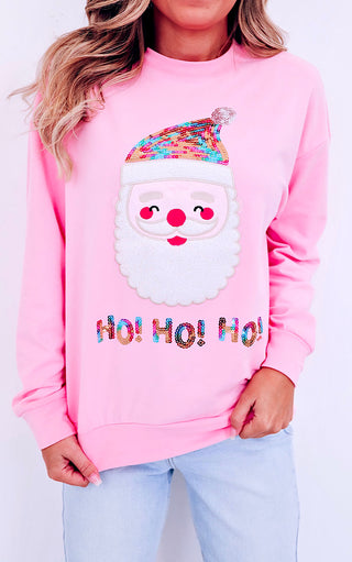 Pink HO HO HO Sequin Santa Sweatshirt, SM-2X