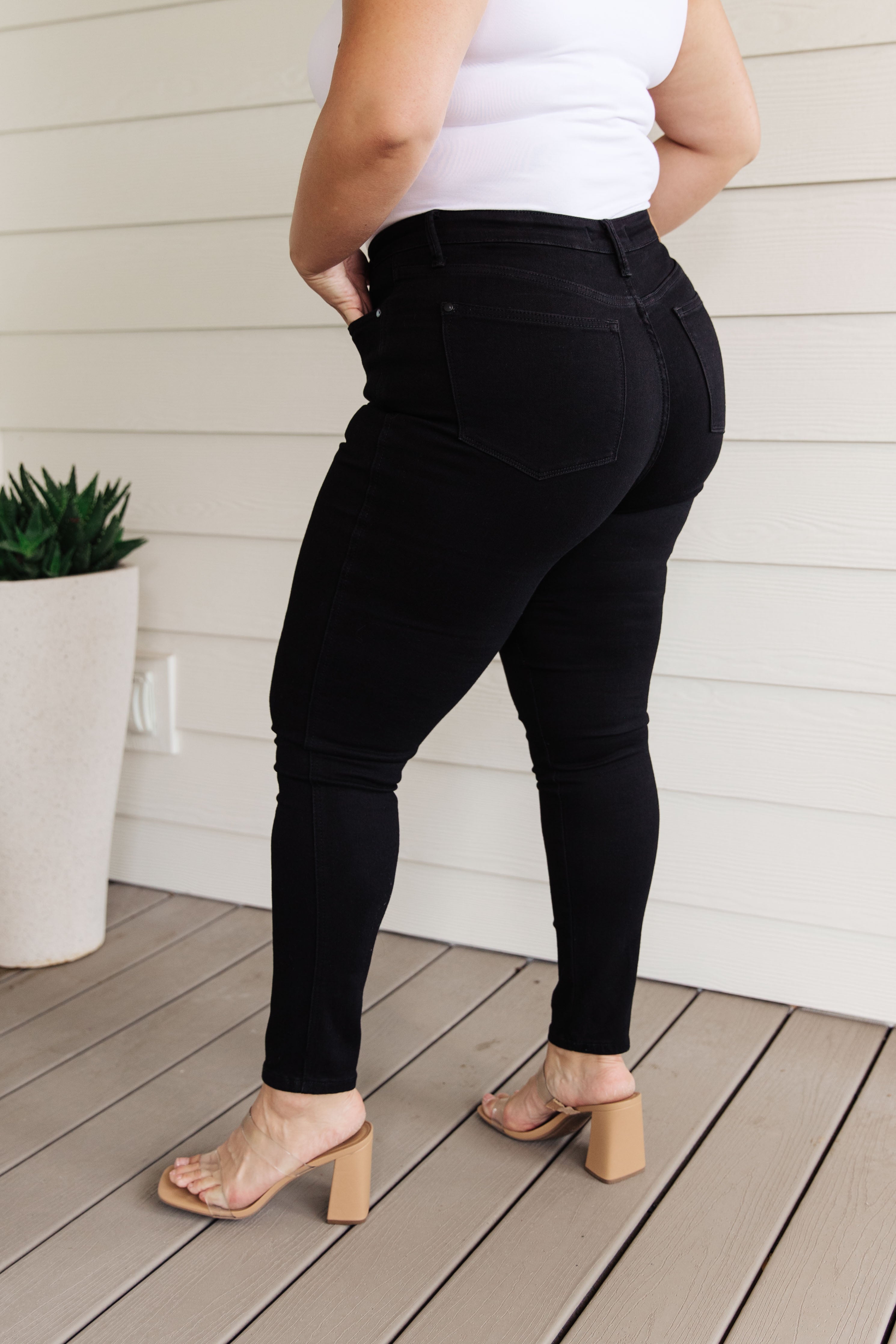 Style Icon Black Tummy Control Skinny Jeans by Judy Blue, SIZES 0-24W