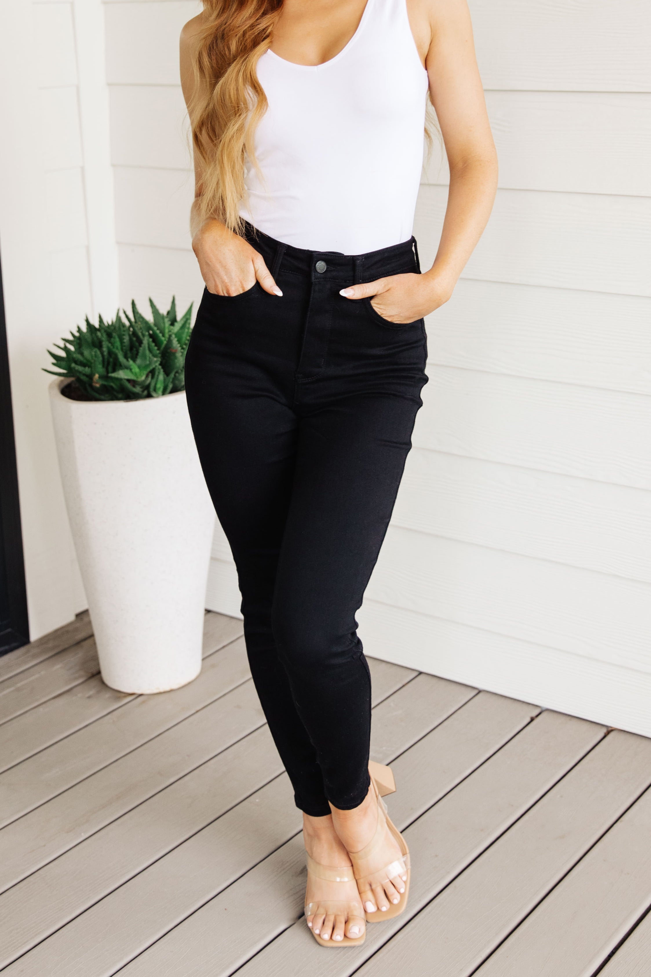 Style Icon Black Tummy Control Skinny Jeans by Judy Blue, SIZES 0-24W
