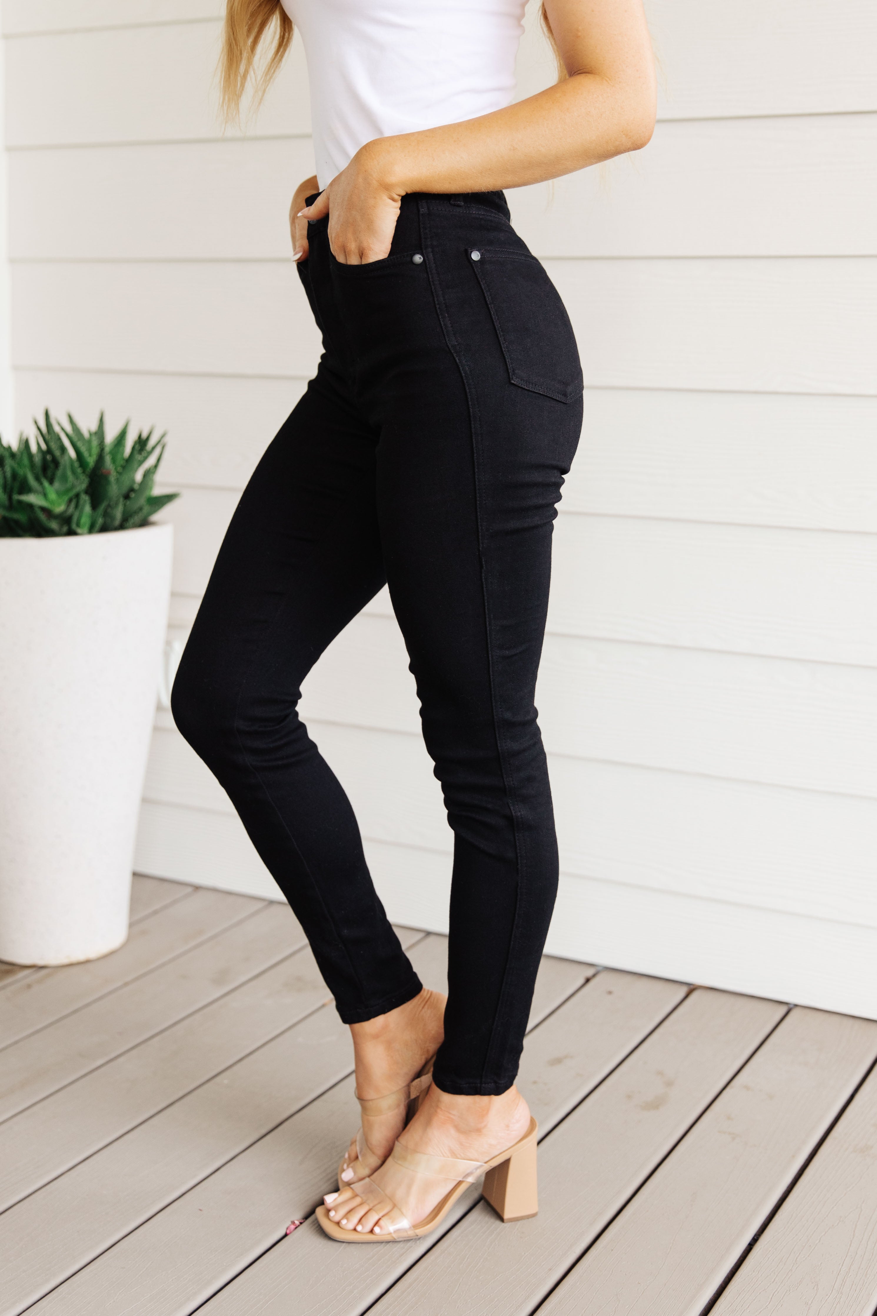Style Icon Black Tummy Control Skinny Jeans by Judy Blue, SIZES 0-24W