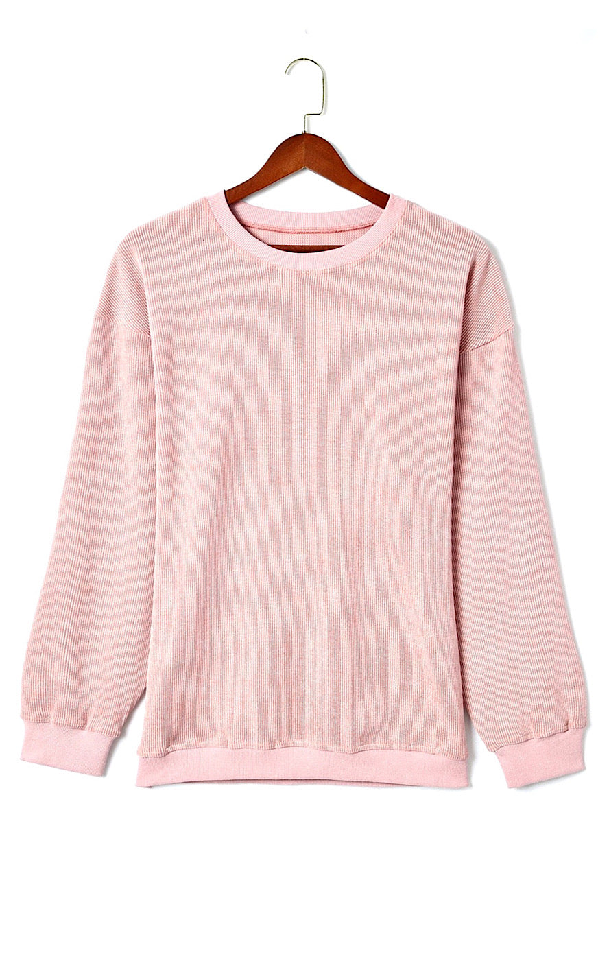Cozy Casual Pink Corded Sweatshirt, SM-2X