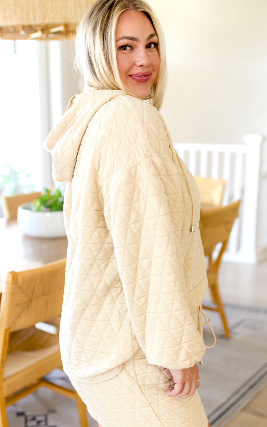 Wish You Were Here Ivory Quilted Pullover, SM-3X