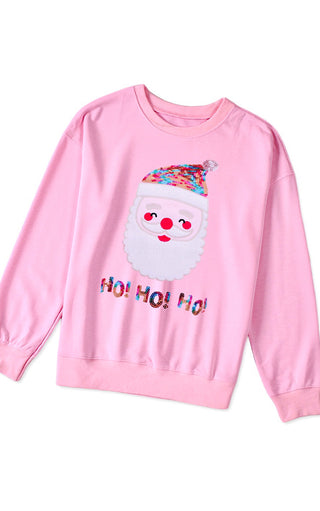 Pink HO HO HO Sequin Santa Sweatshirt, SM-2X