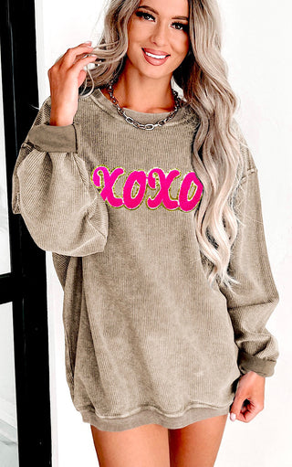 XOXO Sequin Patch Corded Sweatshirt, SM-2X, THREE COLORS!