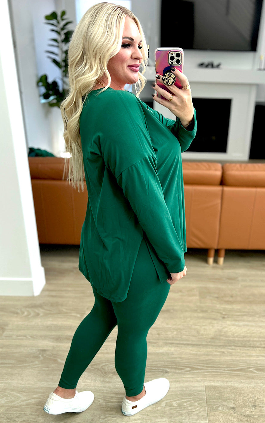 Casually Stylish Green Top and Leggings Set, SM-3X