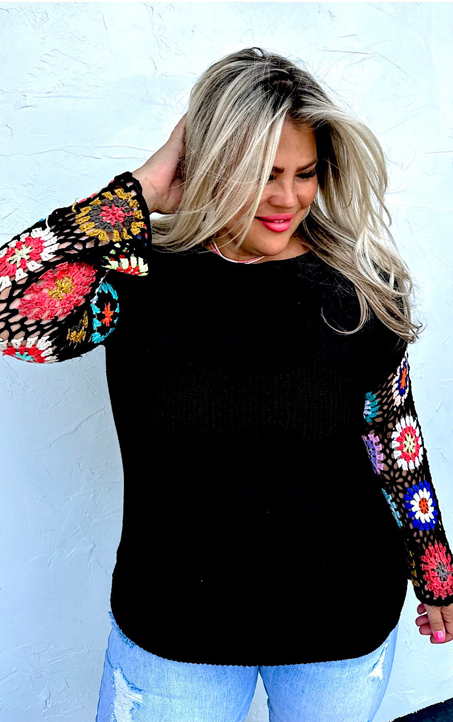 Flawless And Free Black Crochet Sweater, PREORDER