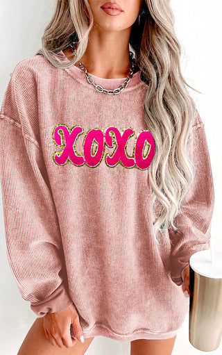 XOXO Sequin Patch Corded Sweatshirt, SM-2X, THREE COLORS!