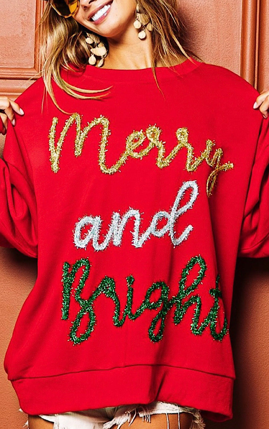 Merry And Bright Red Tinsel Sweatshirt