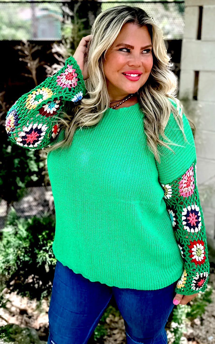 Flawless And Free Green Crochet Sweater, PREORDER