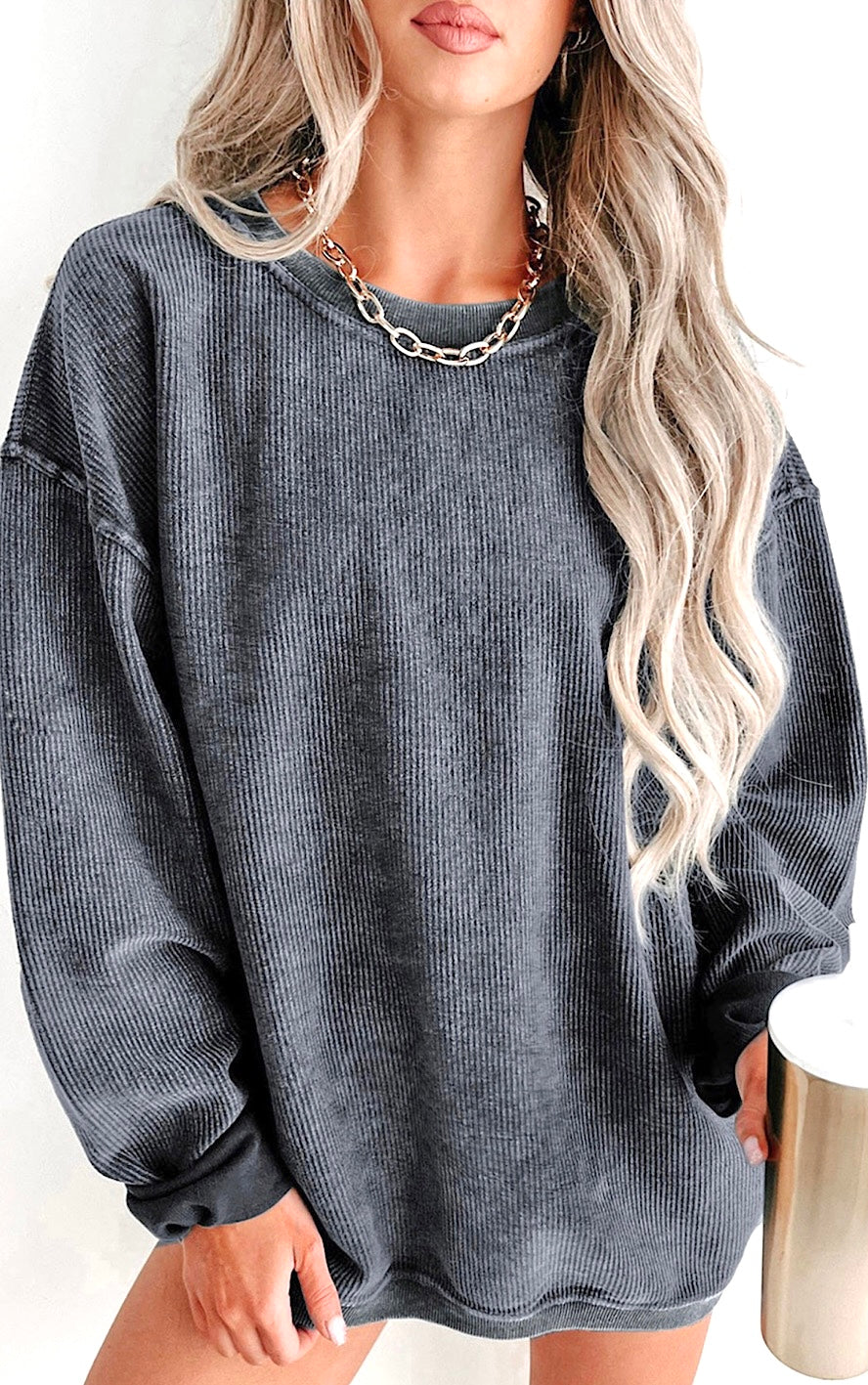 Cozy Casual Grey Corded Sweatshirt, LRG & XL
