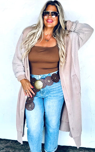 Cuddle Season Soft Mocha Fleece Knit Cardigan