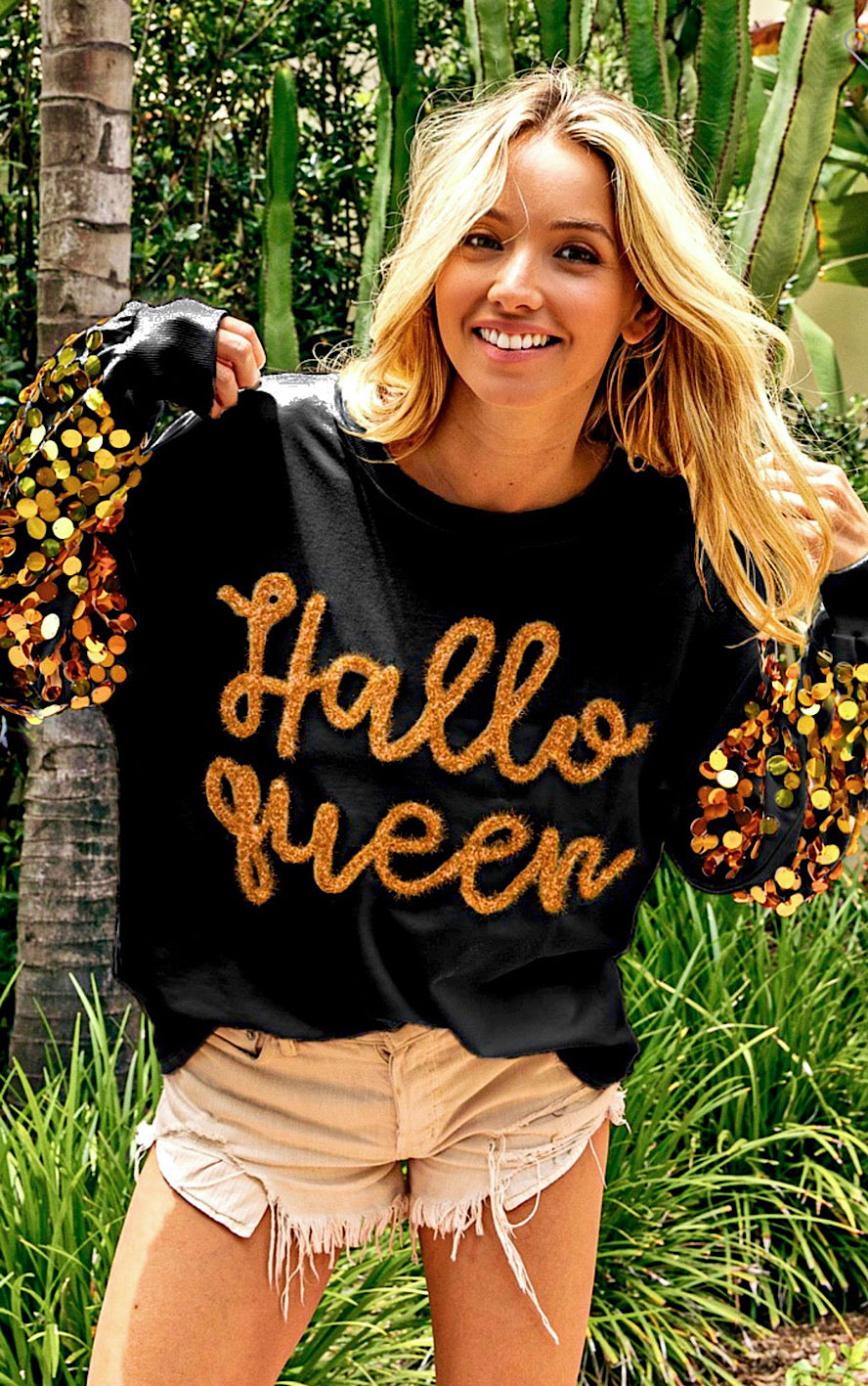 HalloQueen Black Sequin Halloween Top