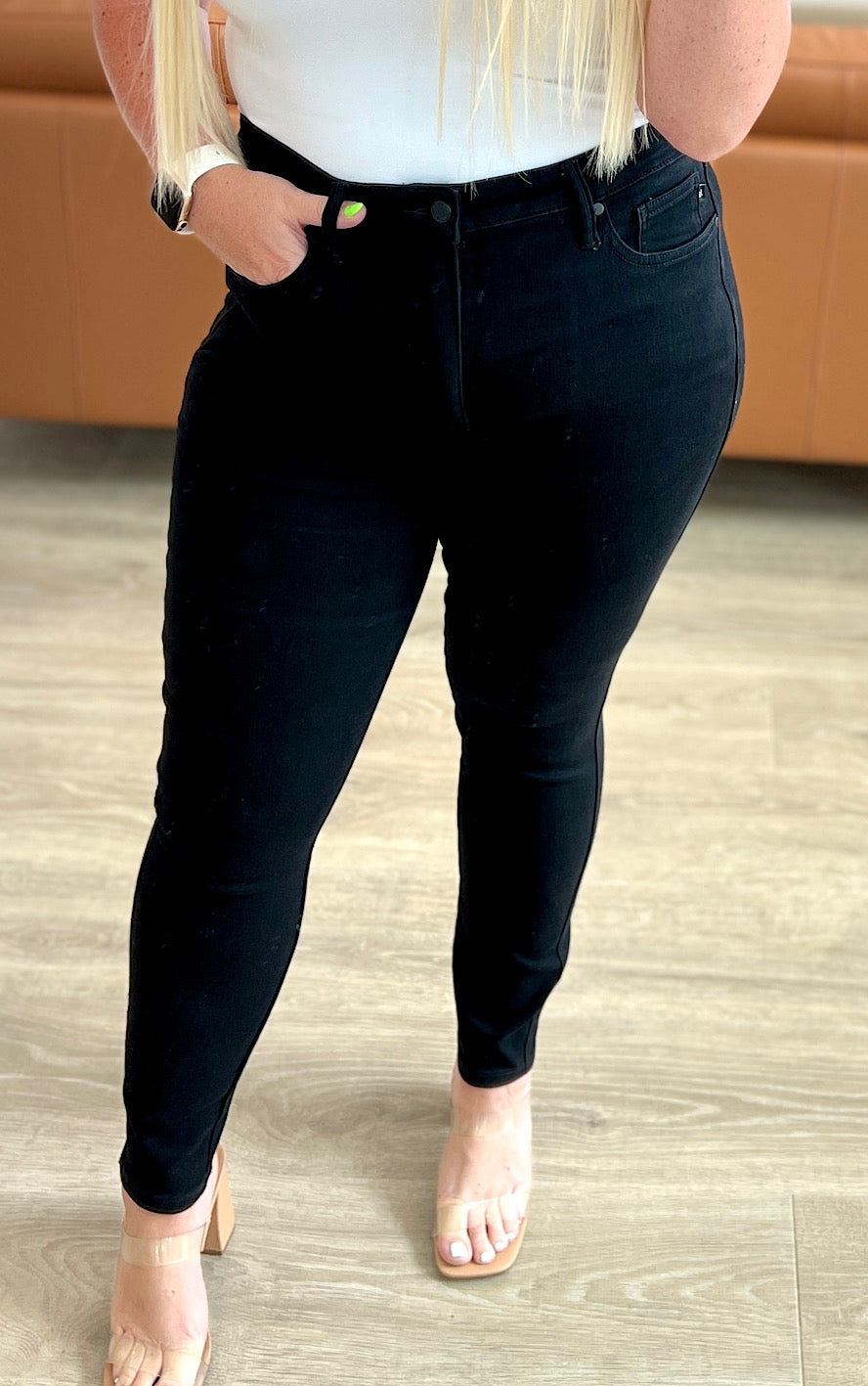 Style Icon Black Tummy Control Skinny Jeans by Judy Blue, SIZES 0-24W