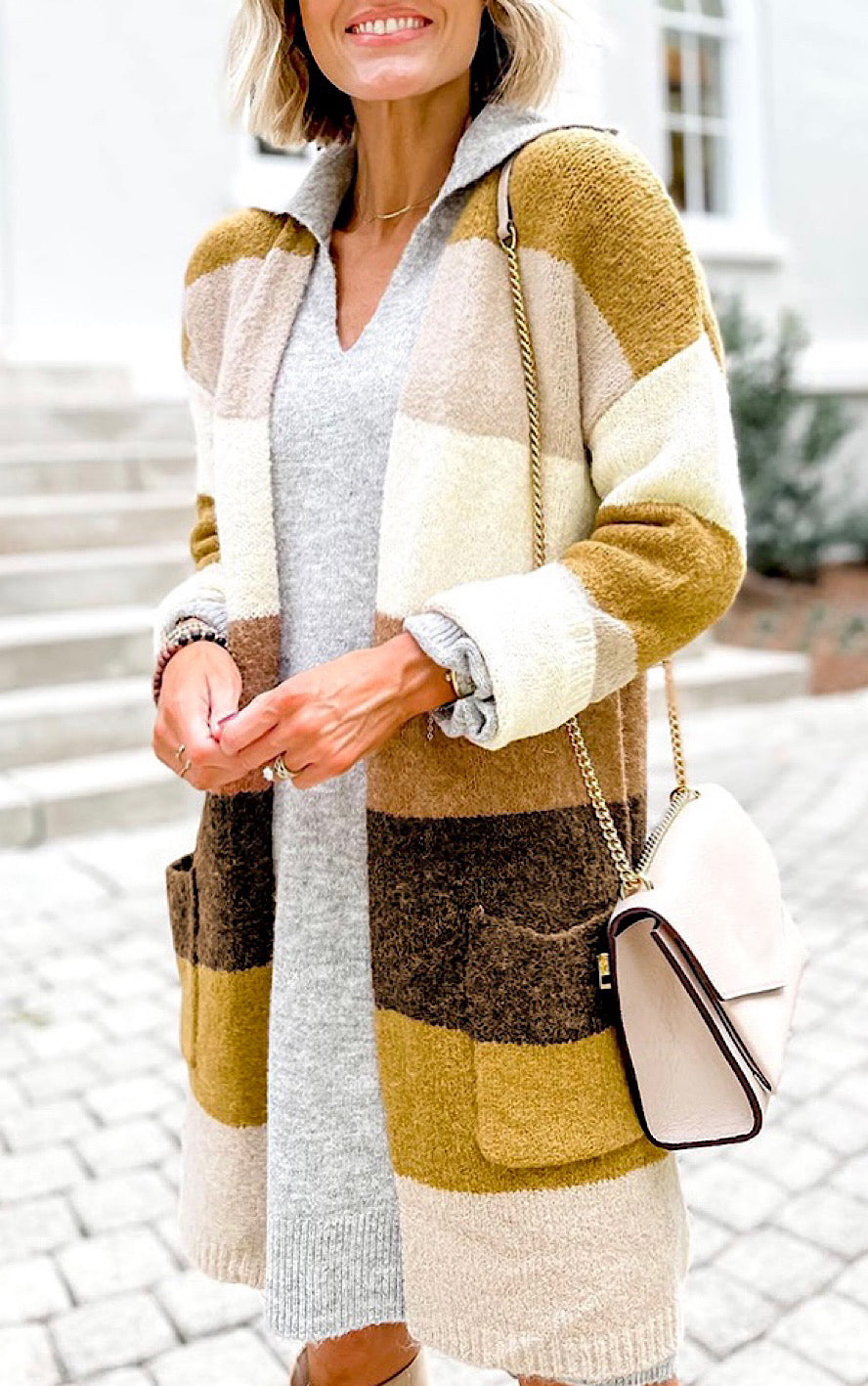 Sipping Apple Cider Color Block Cardigan