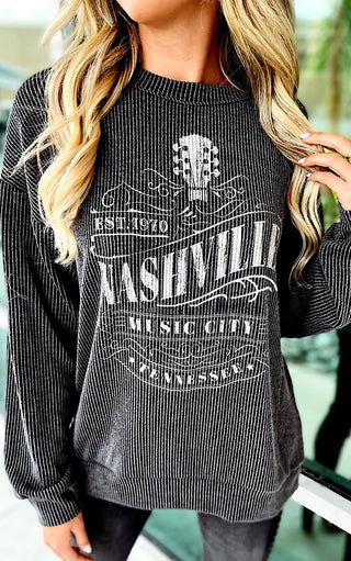 RESTOCKED! Nashville Music City Ribbed Pullover, TWO COLORS!