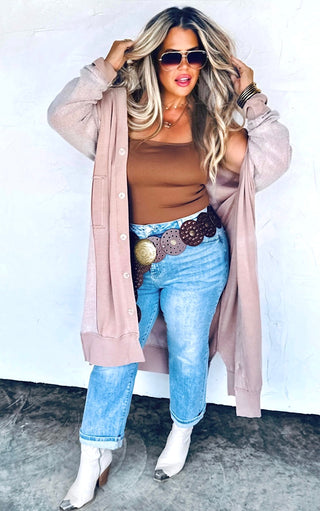 Cuddle Season Soft Mocha Fleece Knit Cardigan
