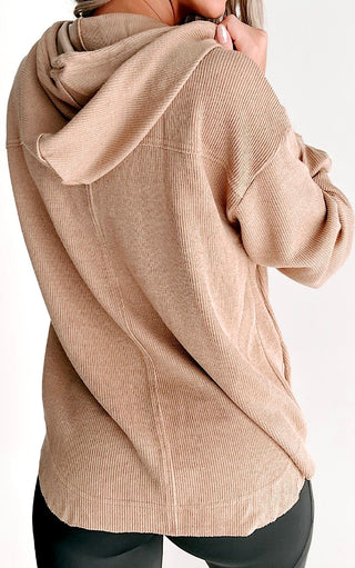 Weekend Retreat Tan Buttoned Drawstring Hoodie