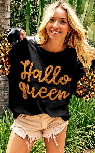 HalloQueen Black Sequin Halloween Top