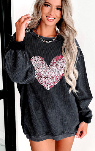 Let Your Love Shine Pink Sequin Heart Sweatshirt, SM-2X