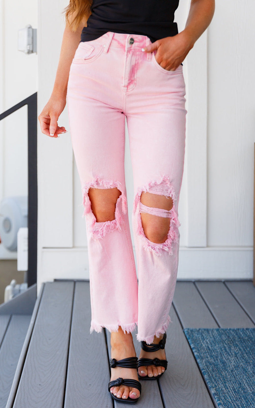Heart Breaker Pink Cropped Wide Leg Jeans by RISEN