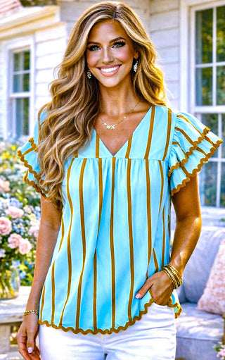 Robin’s Egg Blue Ruffle Sleeve Top