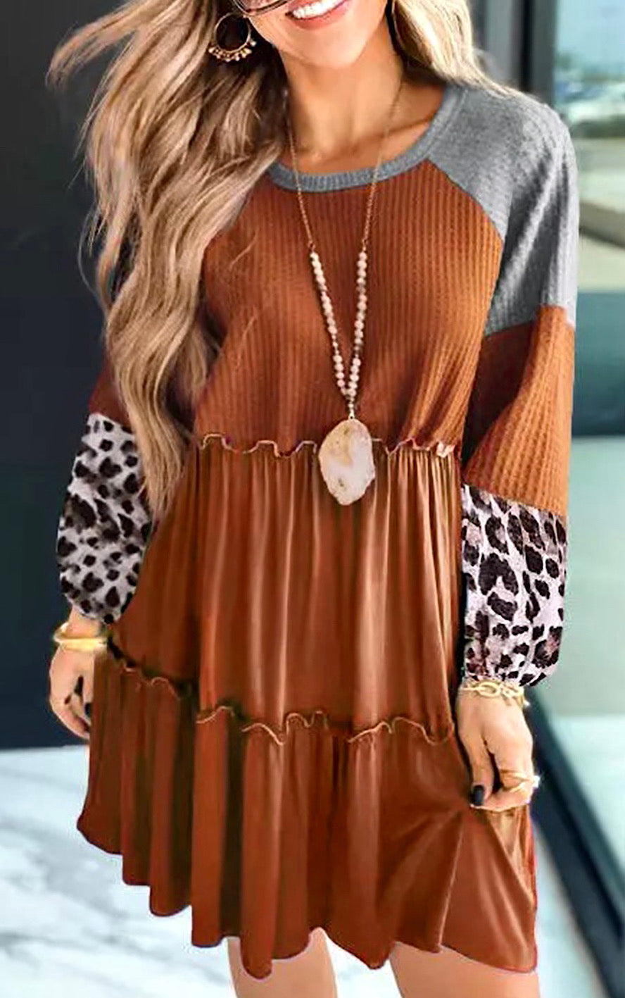 Fall Is In The Air Brown Tiered Dress