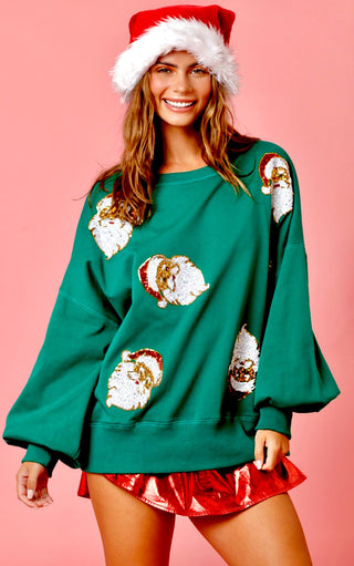 Gorgeous Green Sequin Santa Sweatshirt