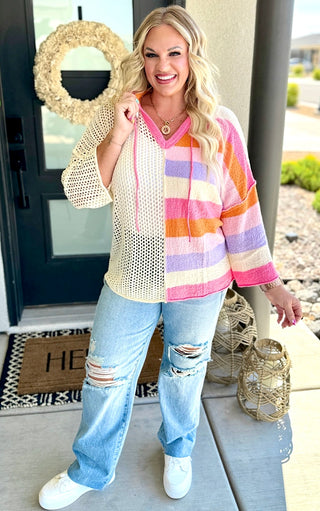 Sunset Hues Open Weave Sweater, SM-2X, TWO COLORS!