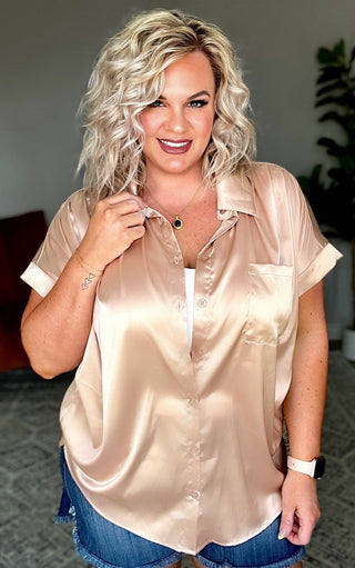 Always Happy Champagne Satin Top, SM-3X RESTOCKED!