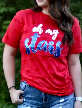 Oh My Stars Sequin Patriotic Tee, SM-2X