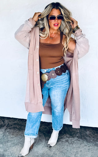 Cuddle Season Soft Mocha Fleece Knit Cardigan