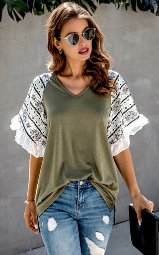 Olive Grove Ruffle Sleeve Top