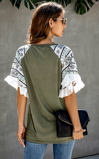 Olive Grove Ruffle Sleeve Top