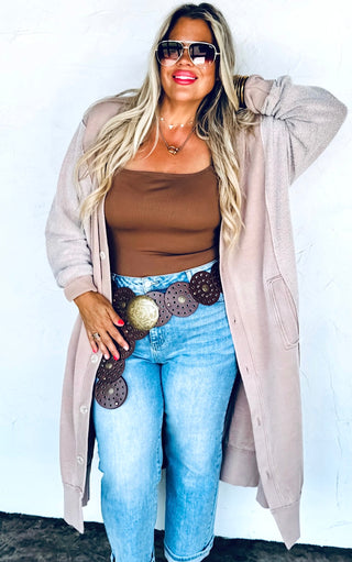 Cuddle Season Soft Mocha Fleece Knit Cardigan