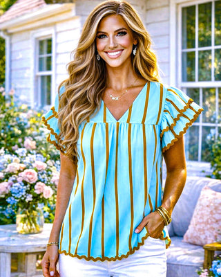 Robin’s Egg Blue Ruffle Sleeve Top