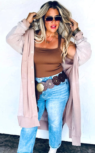 Cuddle Season Soft Mocha Fleece Knit Cardigan