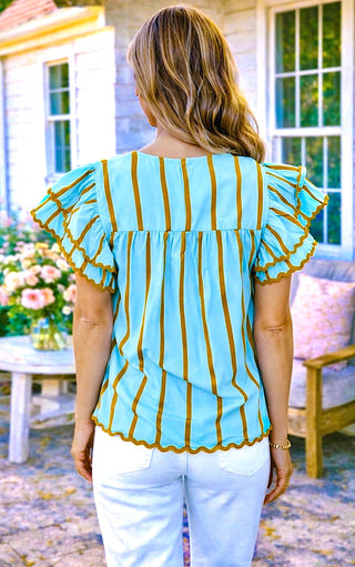 Robin’s Egg Blue Ruffle Sleeve Top