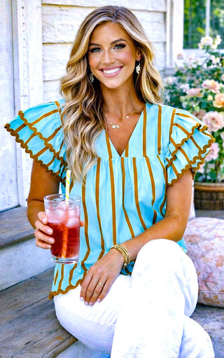 Robin’s Egg Blue Ruffle Sleeve Top