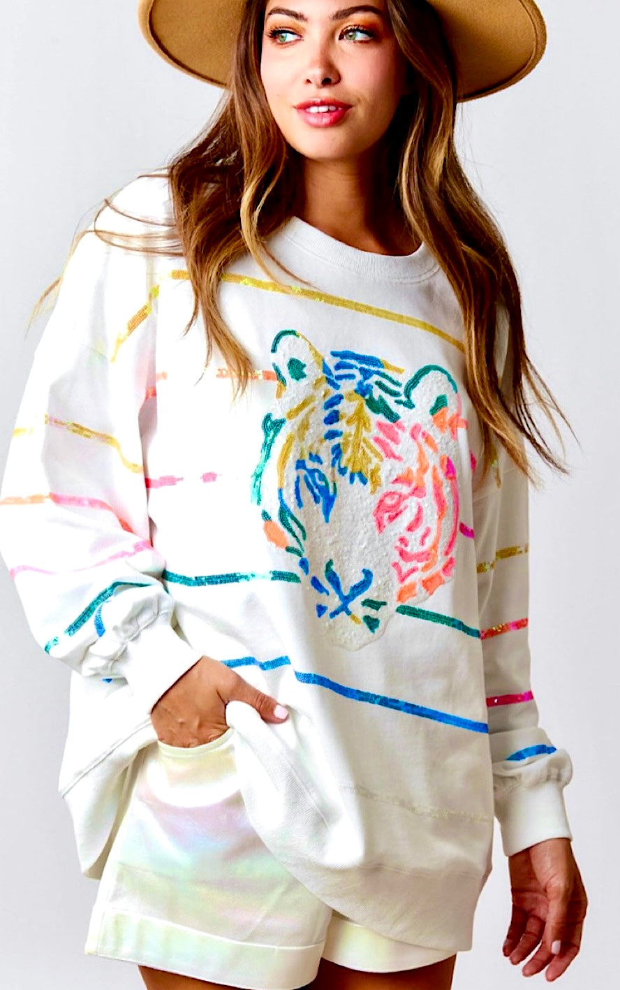 Rainbow Tiger Multicolor Sequin Sweatshirt