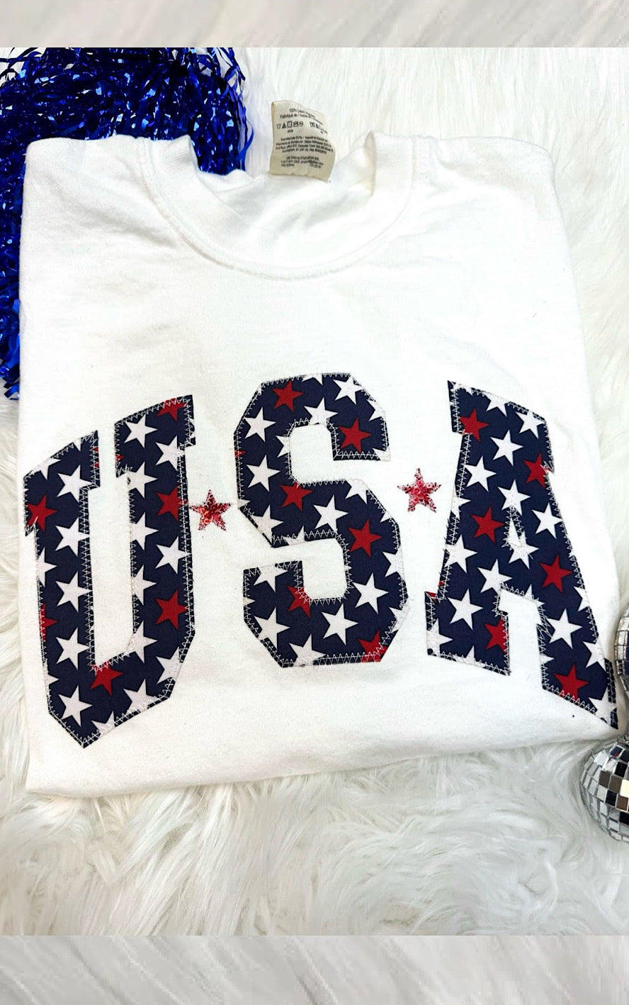 USA Star Patches White Patriotic Tee, SM-2X