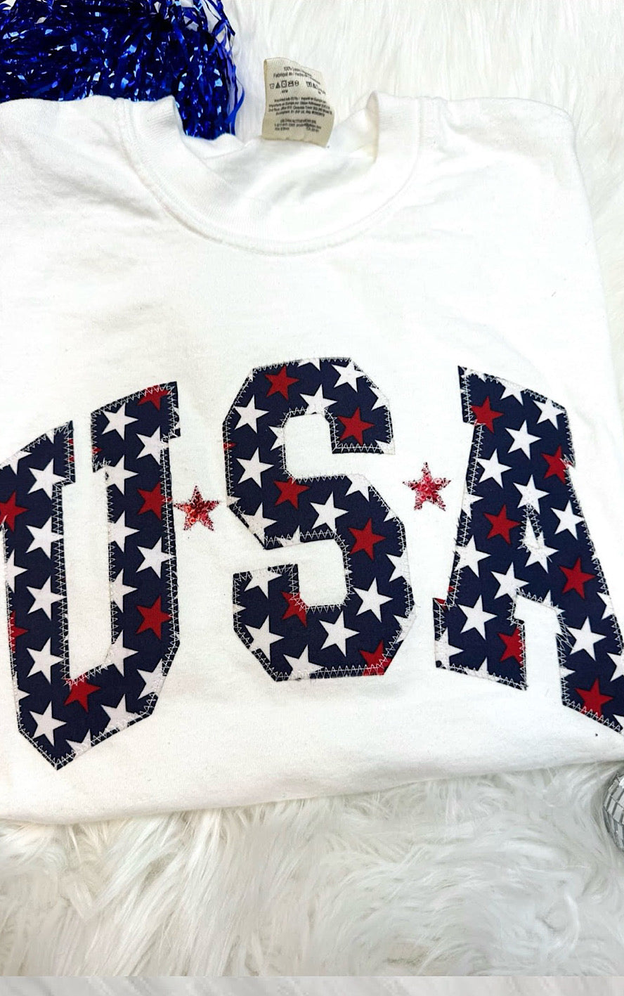 USA Star Patches White Patriotic Tee, SM-2X