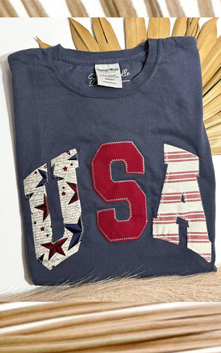 USA Vintage Patches Navy Patriotic Tee, SM-3X