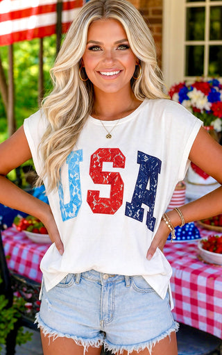 All American Charm White USA Tee
